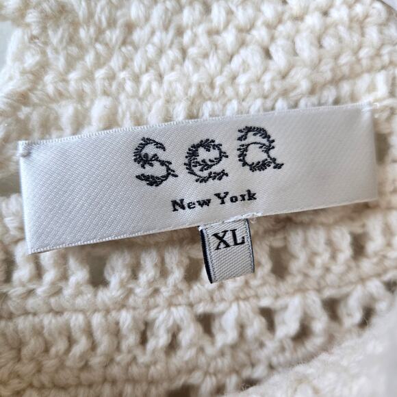 Sea New York Darcy Fringe Merino Wool Chunky Knit Ivory Sweater Womens Size XL - Picture 5 of 13